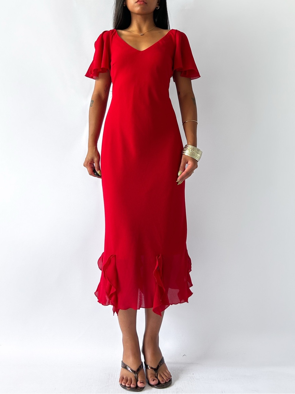 90s Francais Montreal ruffled Midi dress Small/US6